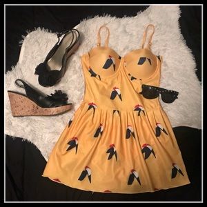 Adorable Retro Style Yellow Swallow Swimsuit EUC